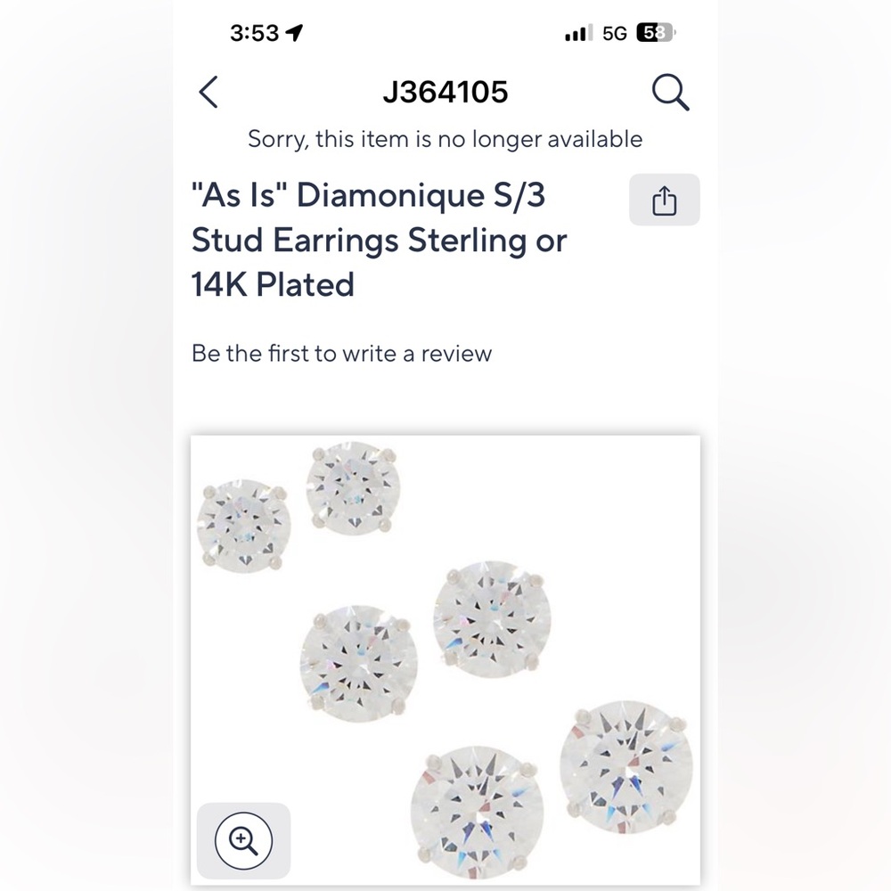 SET OF 3 Diamonique Silver Stud Earrings - NWT